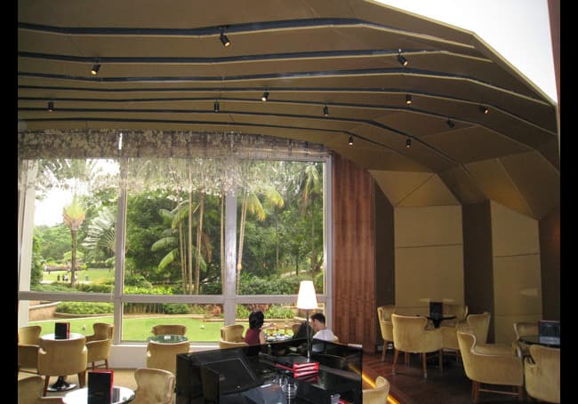 City-facing spaces feature subtle music. Audio sits beneath dramatic skyline views.